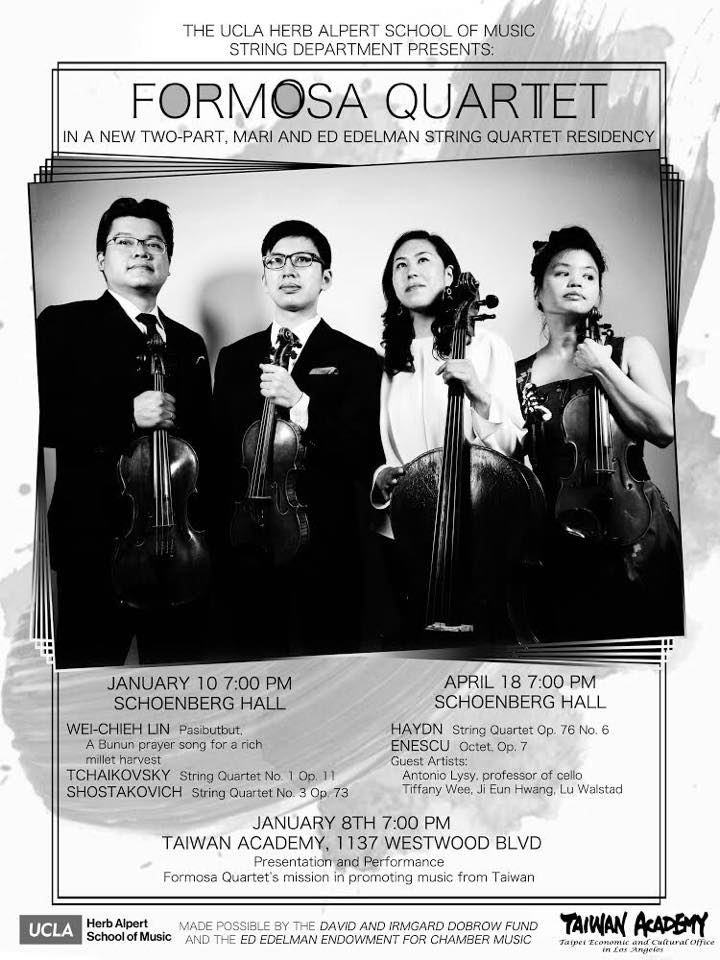Formosa Quartet to hold three concerts in LA